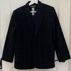 VINTAGE Sag Harbor Dark Navy Blue and Green Plaid Blazer